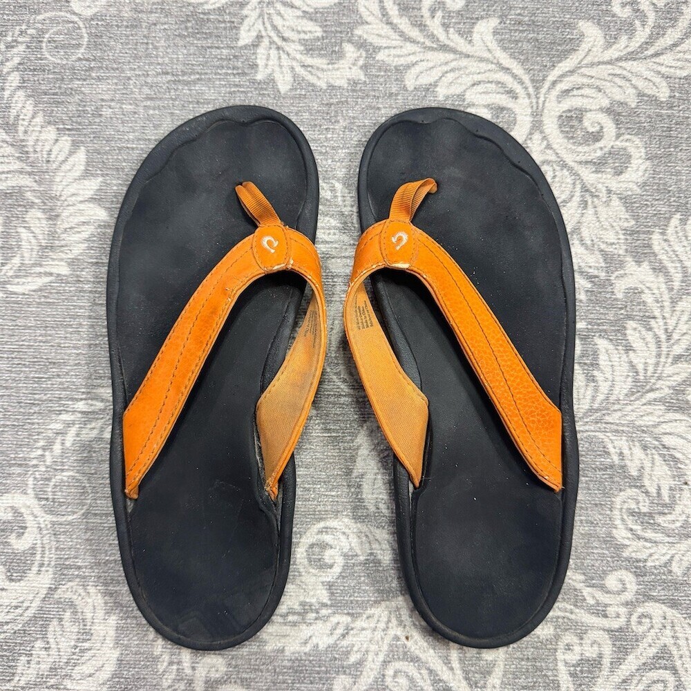 OluKai Ohana Men's Flip Flop Sandals Orange/Black Slip On Size 8
